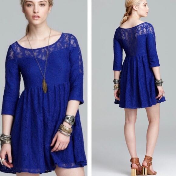 Free People Shake It Up Small Blue Lace Dress - Picture 6 of 11